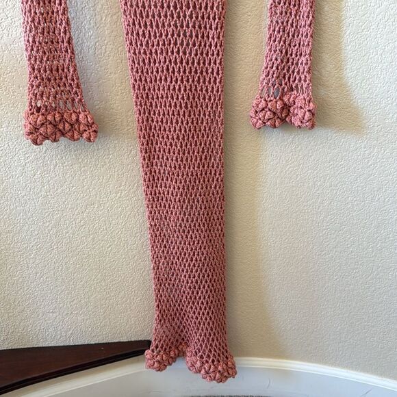 Ayni Pink Coral Crochet Knit Long Sleeve Maxi Dress Resort Swims Cover Up NWOT - Picture 11 of 12